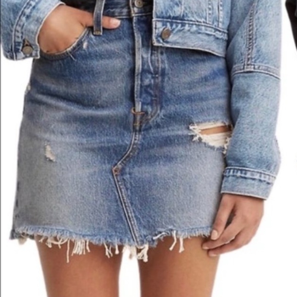 Levi's High Rise Distressed Denim Mini Skirt